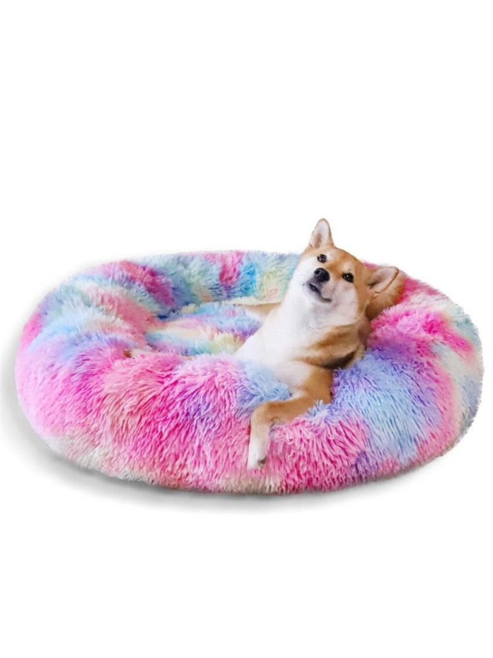 Calming Donut Pet Bed for Medium Dogs 32" Anti-Anxiety Plush